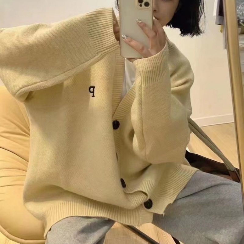 Cárdigan Largo de Punto para Mujer de Acrílico con Cuello en V y Manga Larga para Otoño e Invierno