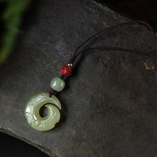 Natural Hetian Jade Fortune Mobile Phone Lanyard Short Mobile Phone Chain Pendant Cinnabar Lotus Landing Good Luck