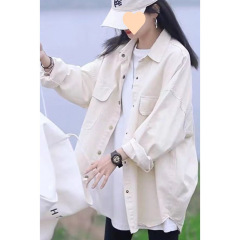 复古港风牛仔衬衫外套女薄款春秋2025新款休闲宽松显瘦中长款上衣