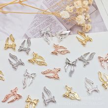 爆款網紅3D立體蝴蝶飄帶領結金屬裝飾品合金美甲貼批發