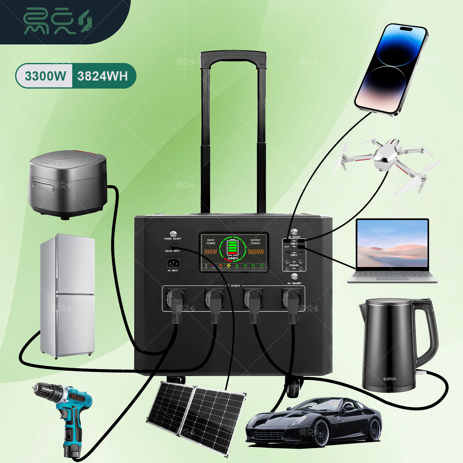 3000W快充储能柜户外备用电源磷酸铁锂拉杆移动闪充便携式随车