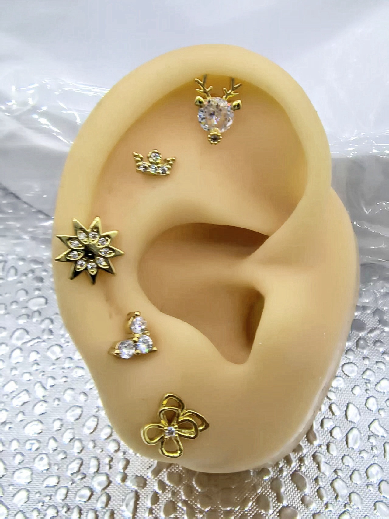 18K Gold Plated Antler Flower Cartilage Ear Stud Titanium Steel Screw Bone Earring Niche Jewelry detail image 9