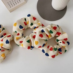 Korean-style sweet heart-patterned waffle-texture hair ties—internet-famous, minimalist, versatile for girls, and elegantly crafted fabric scrunchies with a chic vibe.