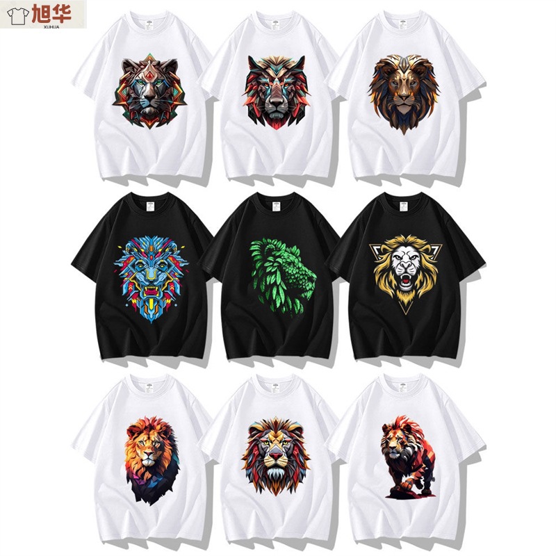 狮子图案周边时尚休闲痞帅气男士短袖T恤衣服体恤半袖打底文化衫