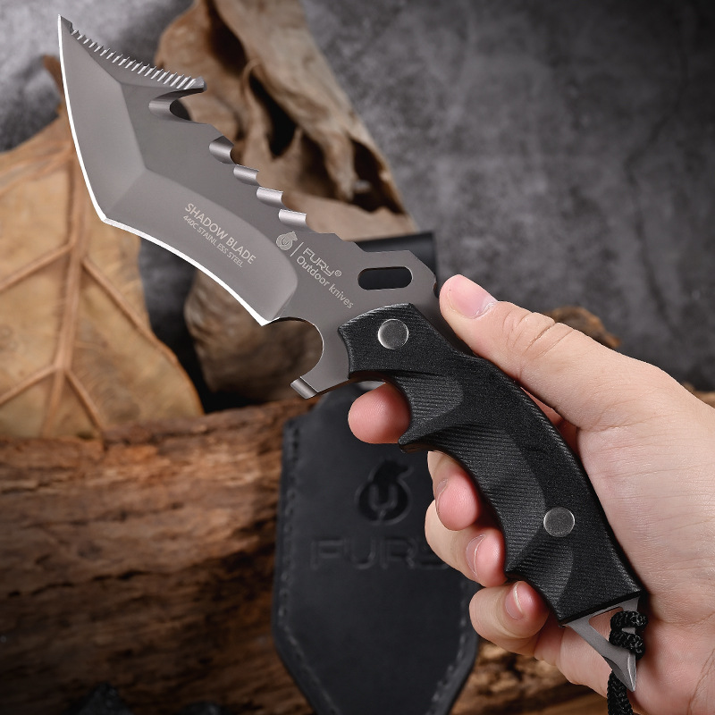 Cuchillo táctico de acero con alto contenido de carbono para exteriores, venta al por mayor del fabricante, cuchillo portátil de defensa personal, supervivencia en la naturaleza, multifuncional, afilado, resistente al óxido, cuchillo recto