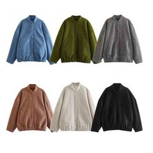 ZA跨境外贸批发欧美女装立领宽松长袖口袋饰宽松飞行员夹克外套