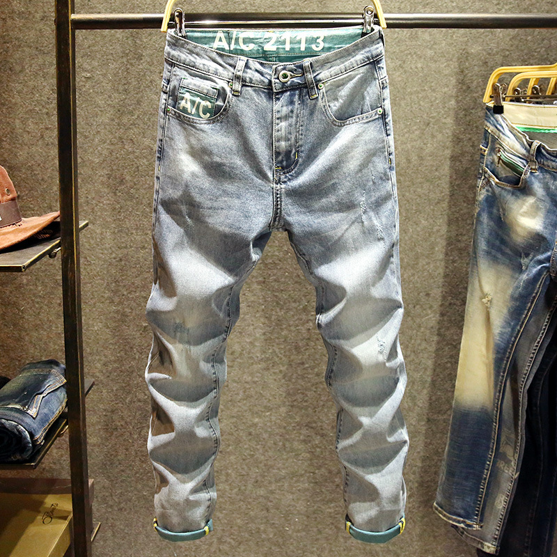 Jeans souples haut de gamme pour hommes, nouveau style printemps et été, tube droit, polyvalent, tendance, slim, petit pied, pantalon décontracté_voghion.com