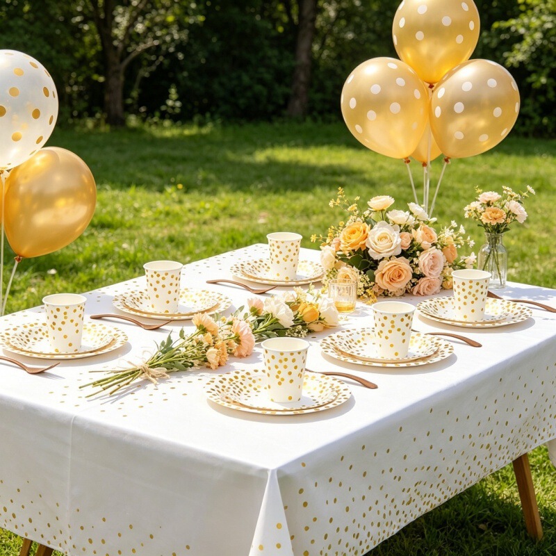 Cross-Border Hot-Selling Gold-Stamped Polka Dot Party Disposable Tableware Set for Outdoor Picnic Party Decoration, Biodegradable Paper Plates Cross-Border Hot-Selling Gold-Stamped Polka Dot Party Disposable Tableware Set for Outdoor Picnic Party Decoration, Biodegradable Paper Plates