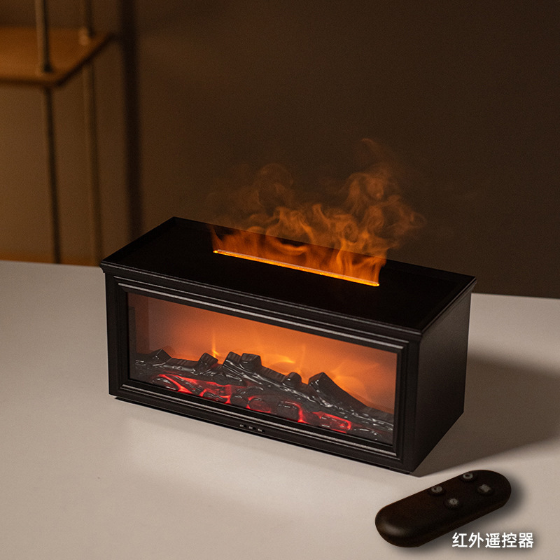 壁炉香薰机3D仿真火焰氛围灯精油创意小型家用跨境木纹空气加湿器|undefined