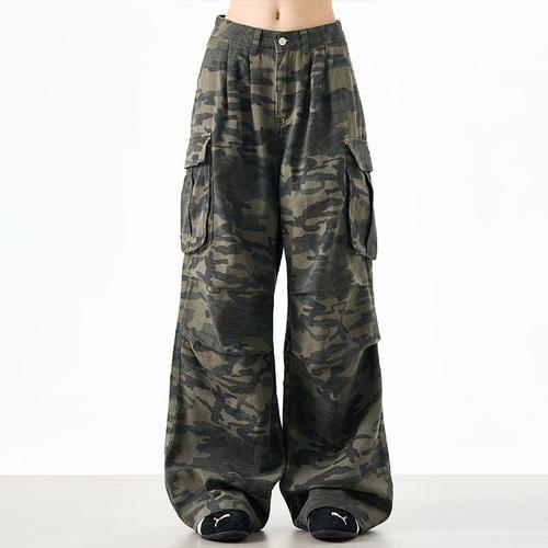 American Retro Large Pocket Camouflage Work Pants for Men High Street Loose Straight Leg Wide Leg Casual Pants 2025 Street Style