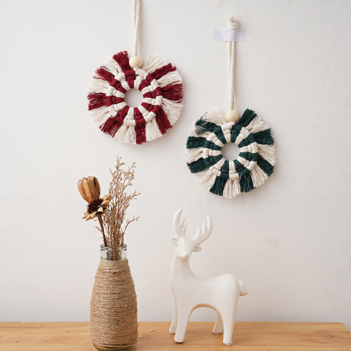 Nordic handmade woven tapestry ornament Bohemian Christmas decoration hanging circle fringe wall hanging for children's room decoration