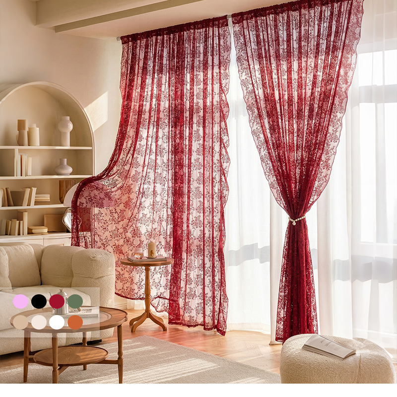 Tende trasparenti in pizzo stile francese per camera da letto e balcone, trasmettono la luce._voghion.com