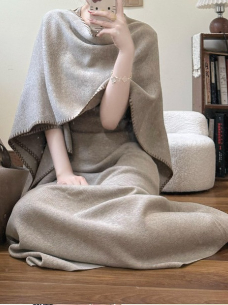 慵懒风高级感气质披肩连衣裙女两件套轻熟小众毛衣套装女2025秋季|undefined