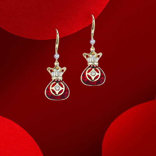 Chinese Style S925 Silver Needle Earrings Christmas New Year Gift Bridal Earrings Fashion Internet Celebrity Women's Earrings Album Wholesale