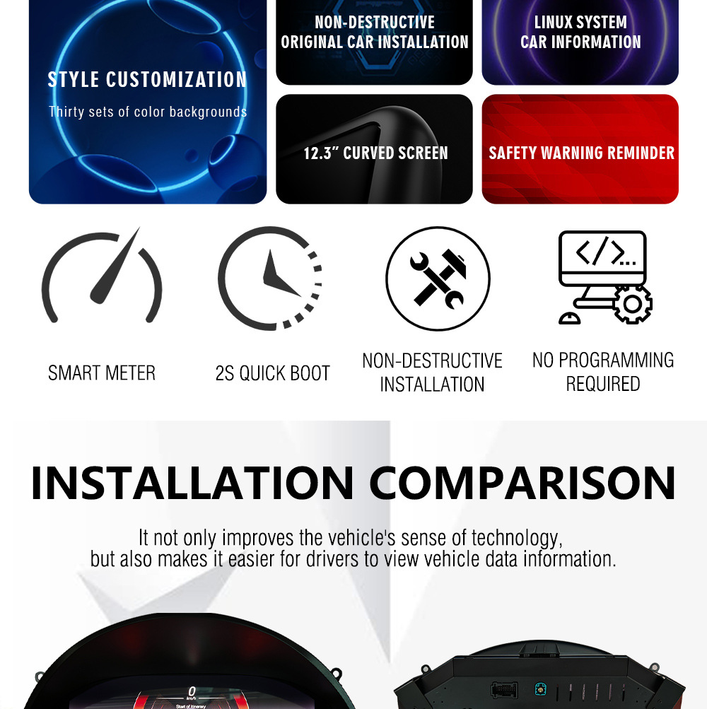 Cross-border new applicable Mercedes Benz GLK old to new 12.3 inch large screen intelligent full LCD instrument