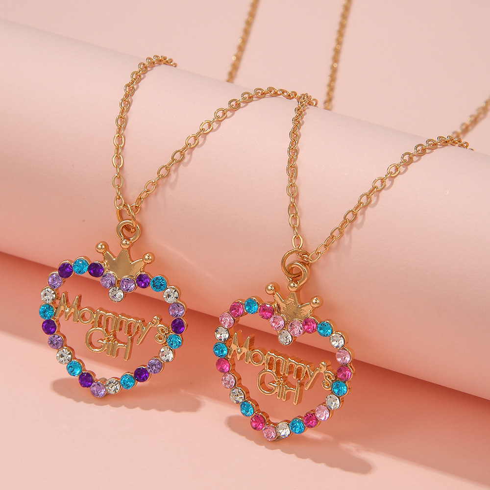 Cute Letter Heart Shape Crown Alloy Inlay Resin Kidu0027S Necklace 1 Set