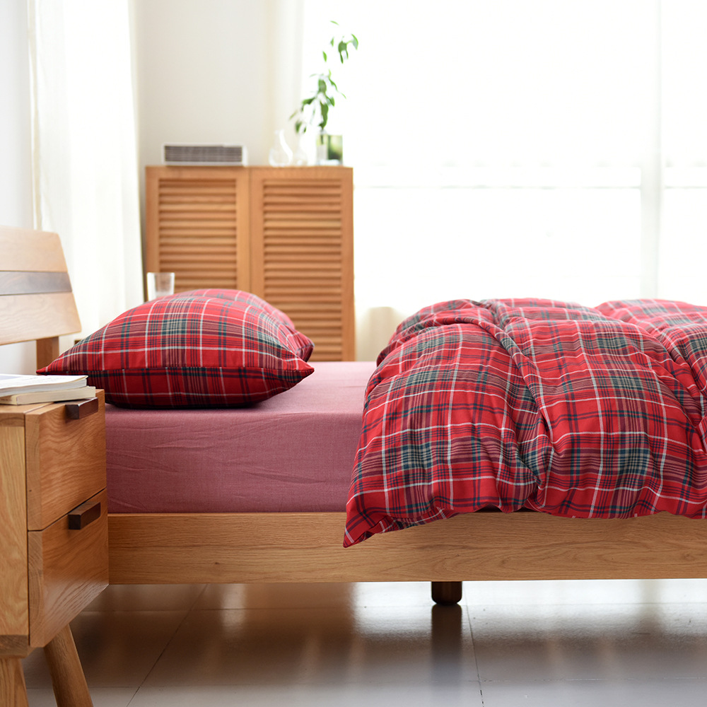 Muji Cotton Flannel Quilt Cover, Pillowcase, Fitted Sheet & Single Four-Piece Set, Muji Cotton Flannel Bedding