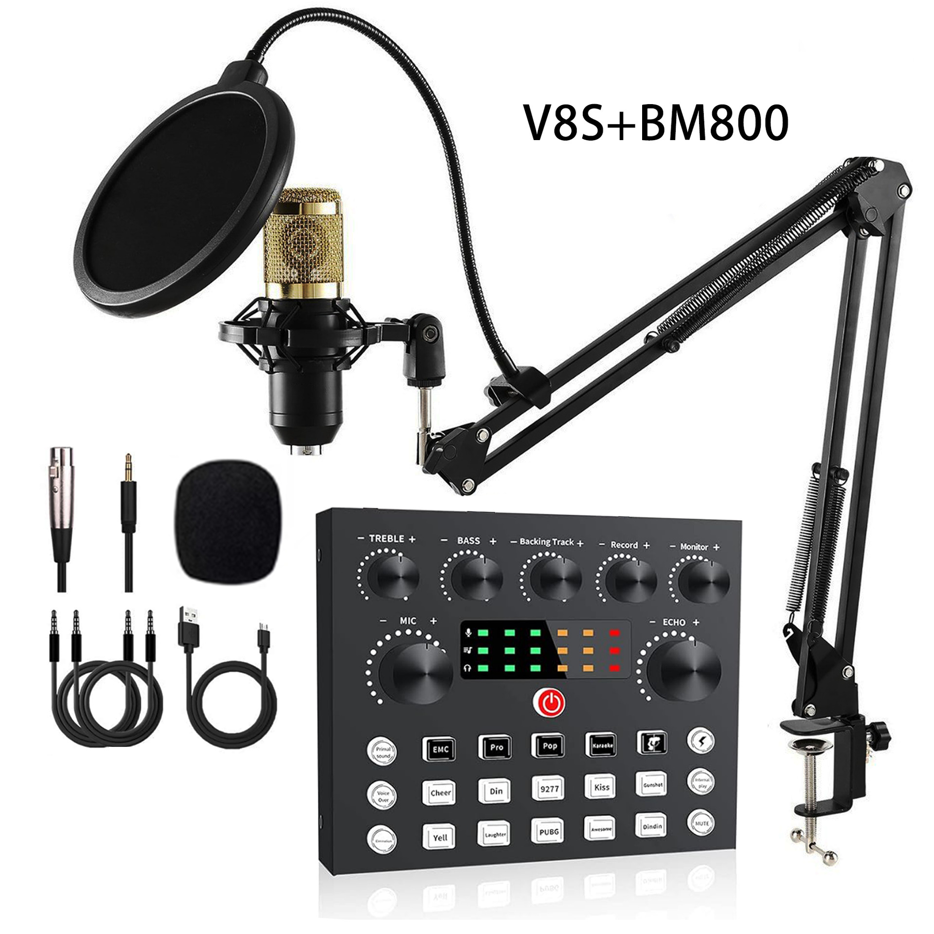 블랙 및 골드 BM800+V8S 사운드 카드+캔틸레버 브래킷 세트