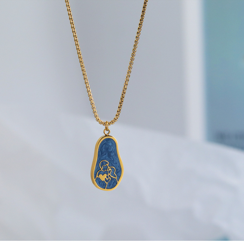 Retro Portrait Titanium Steel Enamel Pendant Necklace 1 Piece