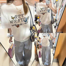 美式条纹阔腿休闲裤女春夏新款复古高腰宽松hiphop显瘦直筒拖地裤