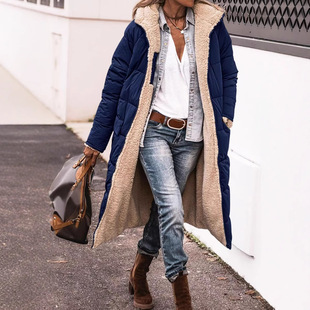 2025 Cross-Border New Women's Cotton Clothing European and American Multi-Color Multi-Size Double-Sided Hooded Fashionable Commuter Extended Coat