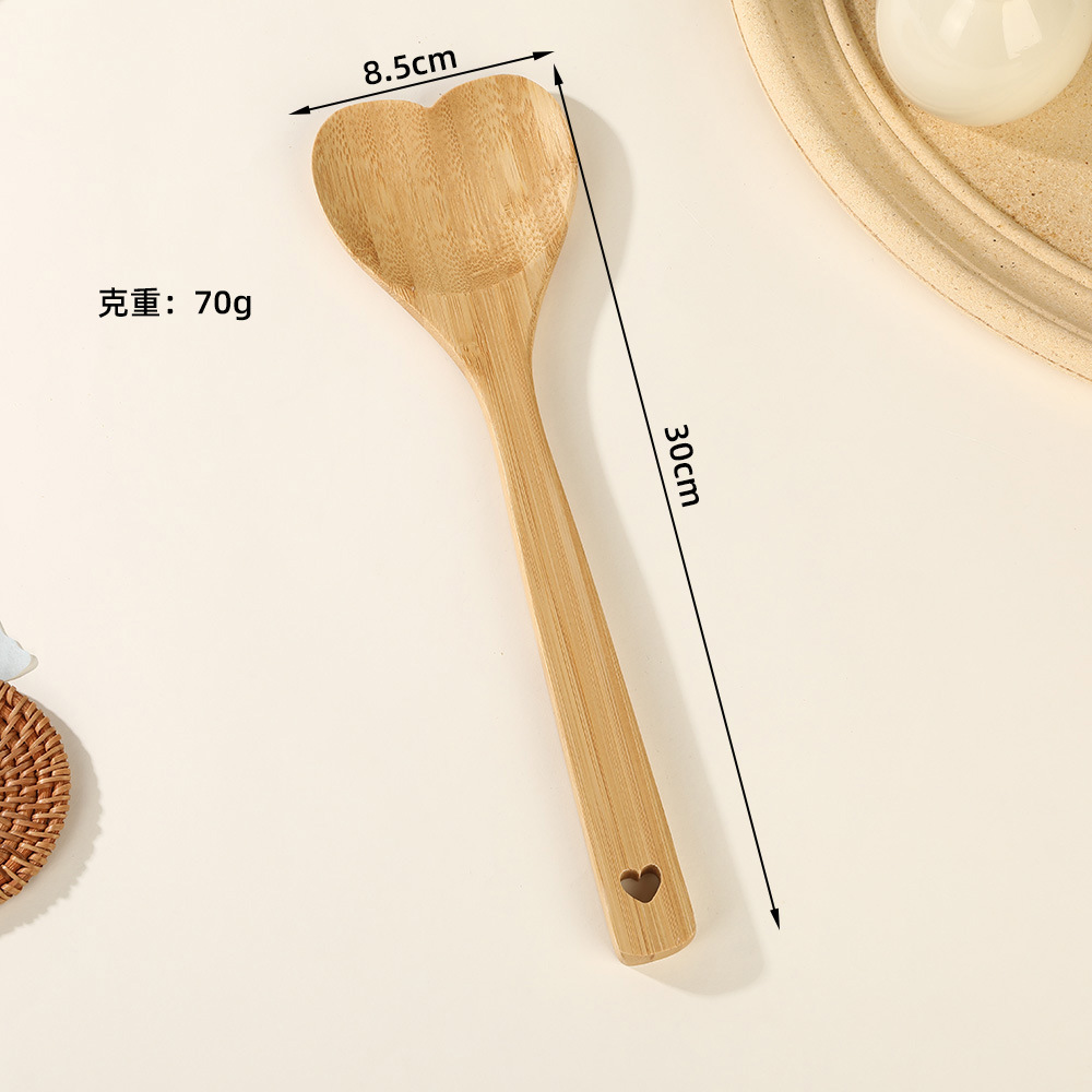 Nuevo amor cucharas de bambú, cucharas de bambú, mango largo no pegajoso, cucharas de verduras, cucharas de cocina, cucharas de ensalada, cucharas de olla caliente, cucharas de cocina