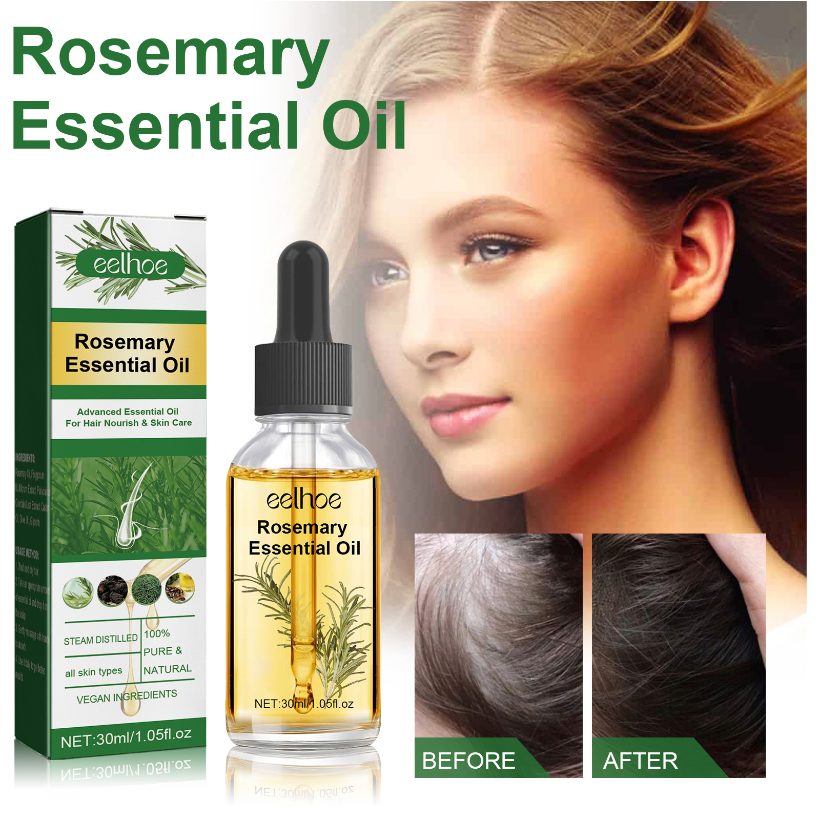 EELHOE Rosemary Hair Care Oil fortalece o cabelo, firma o cabelo, repara o cabelo, repara pontas duplas e danifica o óleo para o cabelo_voghion.com