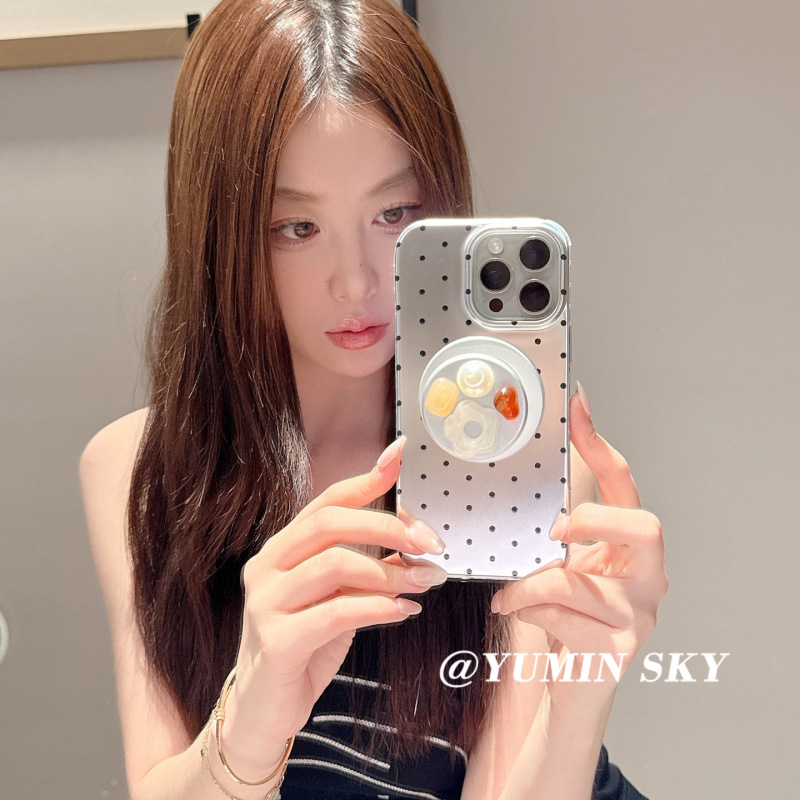 小众电镀波点宝石适用iPhone15promax苹果16手机壳14磁吸支架13女|undefined