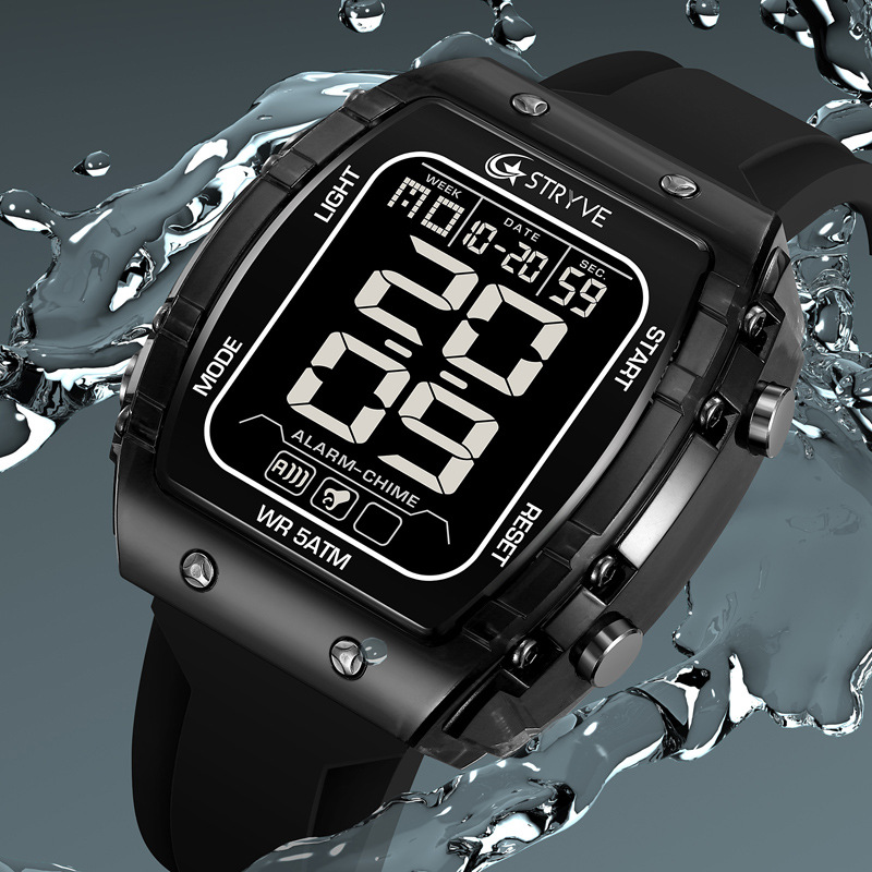 STRYVE 8031 moda hombre reloj deportivo digital nocturna electrónica reloj de pulsera impermeable al aire libre reloj de estudiantes