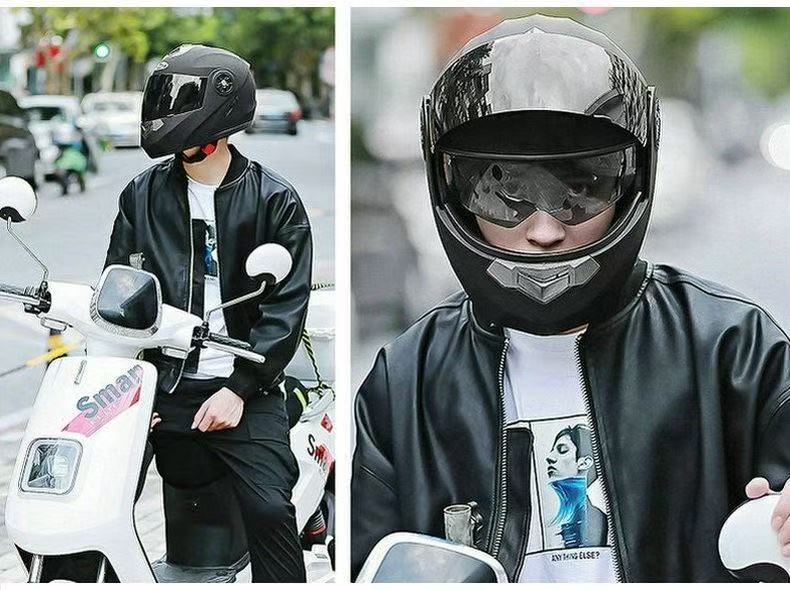 Cross-Border Exclusive Tail Light Full-Face Helmet for Men, Motorcycle Helmet with Dual Visors, Women's Electric Vehicle Open-Face Helmet, Motorcycle Safety Helmet
