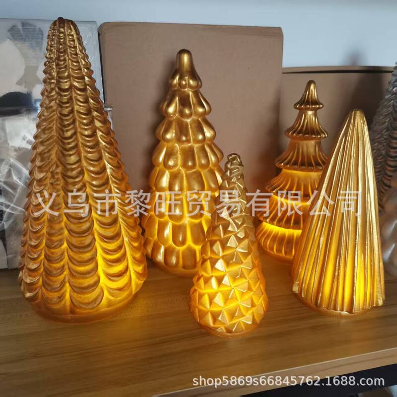 跨境新款Illuminated Mercury Glass Trees发光透明树脂树5件套|undefined