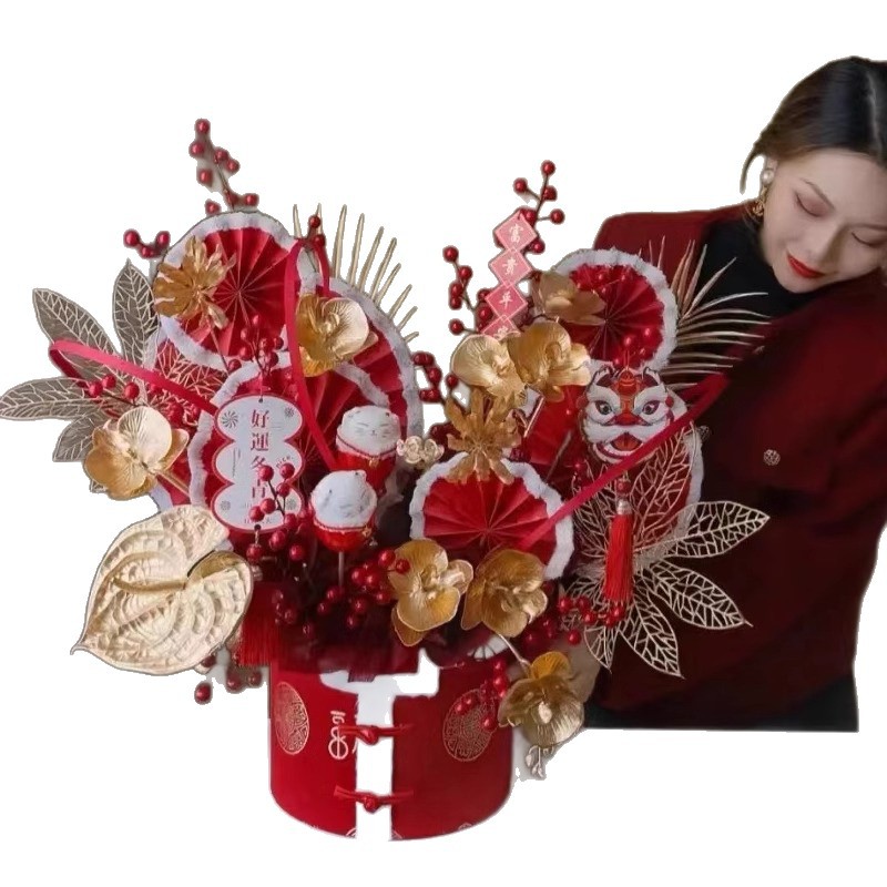 Año Nuevo de siete colores cordier flores de decoración de barril con arquitectura creativa floral modelado con material de cinta creativa