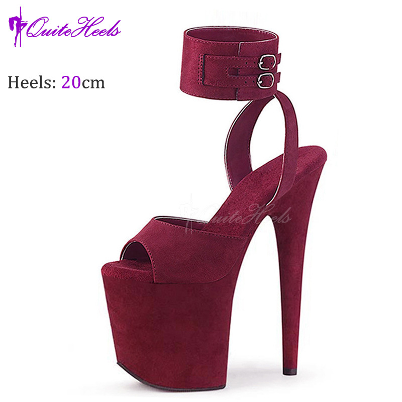 Giày cao gót nữ mũi nhọn gót 20 cm phong cách Âu Mỹ đi catwalk — Đỏ rượu, Màu đen, Màu hồng, Màu mơ