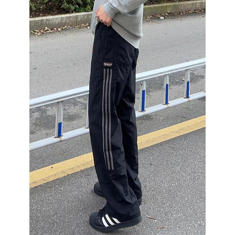 Bfの怠惰な風の速乾のズボンの男性のアメリカ式の復古のストライプはズボンのゆったりしている夏のhiphop運動の突撃のズボンをつなぎ合わせます。|undefined