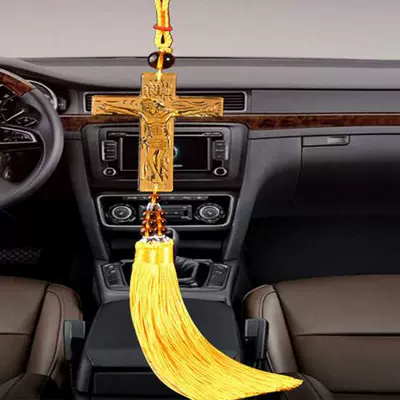 Crystal Glass Cross Car hanging - yellow-yellow-beard