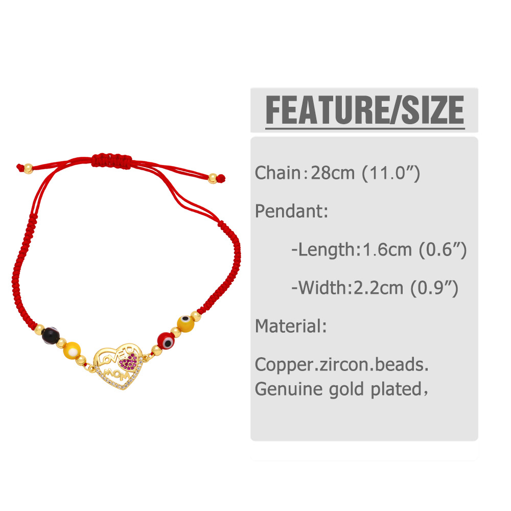 Fashion Letter Heart Shape Copper Inlay Zircon Bracelets 1 Piece