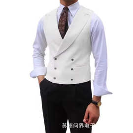 新款男士西装背心复古翻领双排扣马甲背心男结婚礼服修身马甲男士