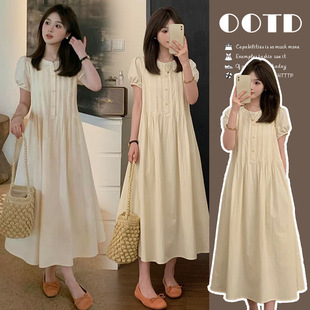 2025 summer Korean fashion loose design pleated temperament French simple slimming pregnant women dress