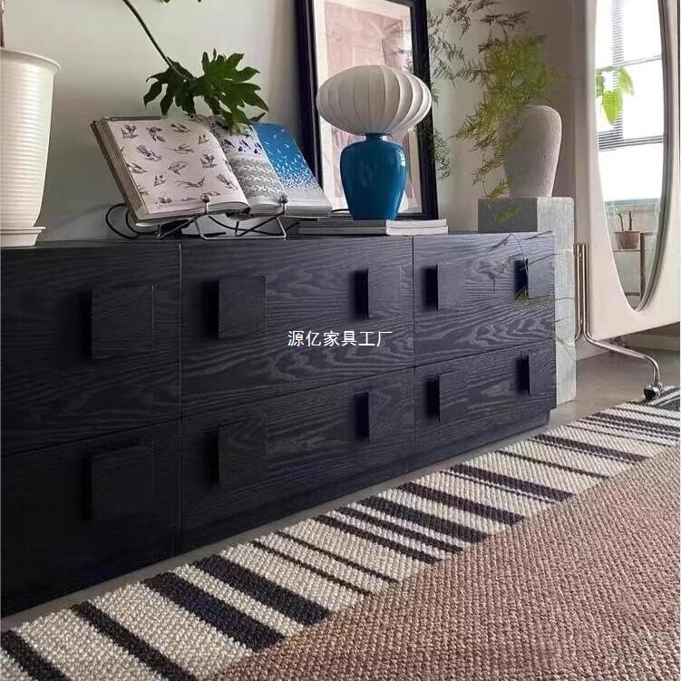 实木电视柜客厅收纳中古模块边柜美式复古多功能落地卡门柜可移动|undefined