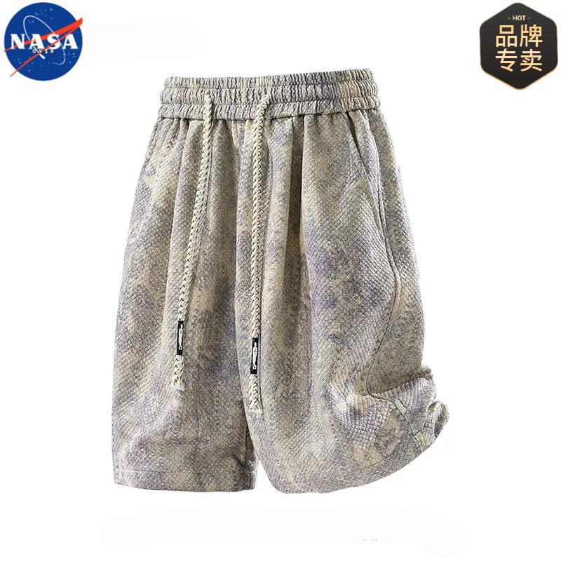 NASA 브랜드 여름 아이스 센스 남성 반바지 트렌디 한 디자인 센스 자카드 반바지 플러스 사이즈 느슨한 캐주얼 바지