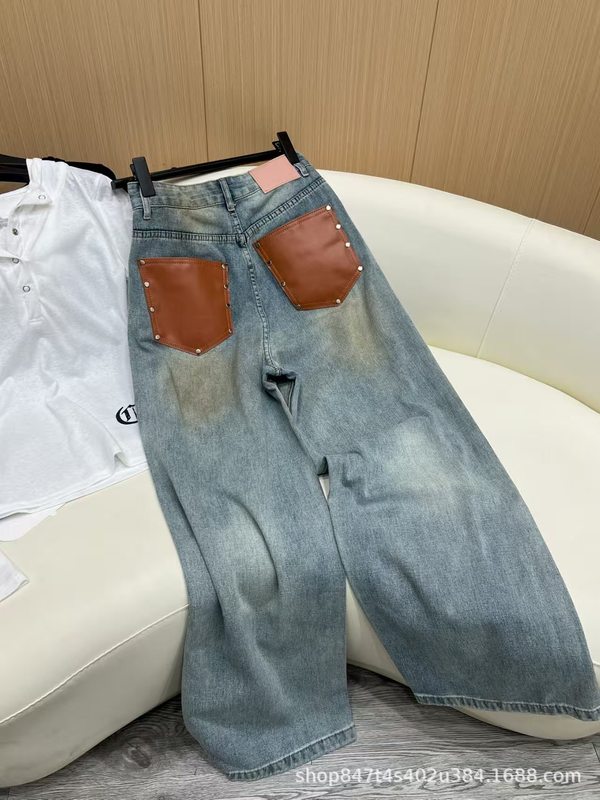 南油AC家25春夏新款牛仔裤涂鸦泼墨做旧牛仔裤宽松阔腿裤小众设计|undefined