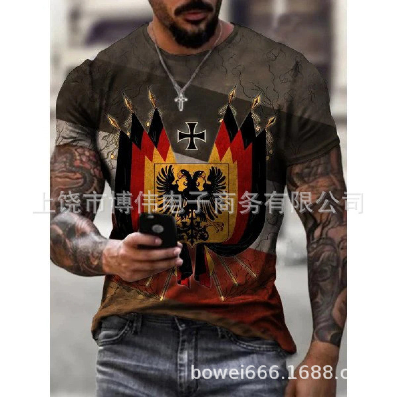 ヨーロッパとアメリカの人気のメンズラウンドネックTシャツ3Dプリントクロスパターン通気性と軽量メンズカジュアルハイストリート半袖|undefined