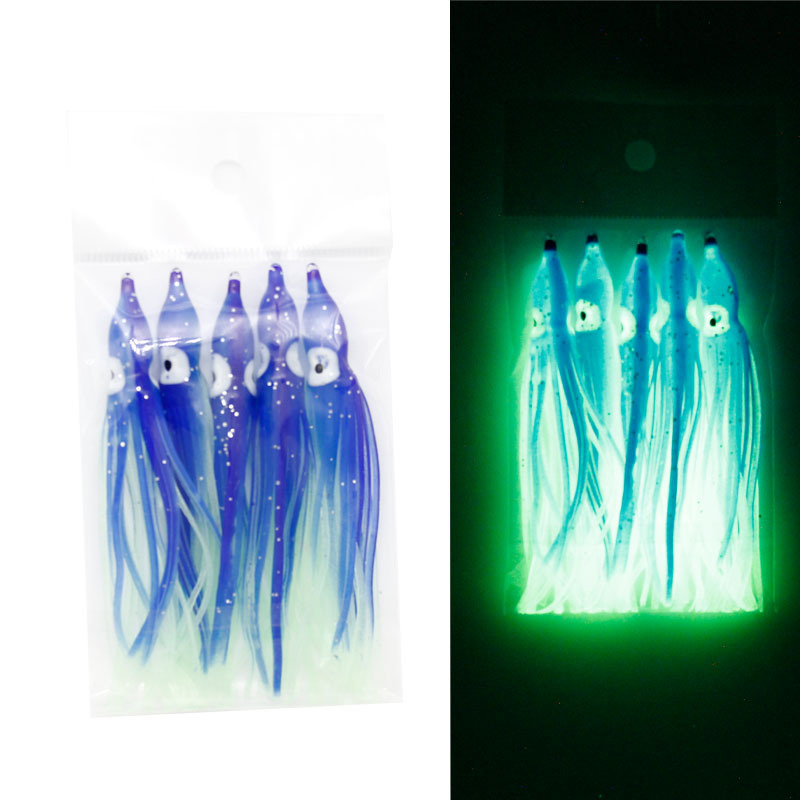 Octopus Fishing Lures Luminous Octopus Skirts Fishing Squid Skirts Soft Octopus Squid Skirts Glow Plastic Octopus Trolling Bait Saltwater Squid Skirts Soft Octopus Bait for Bass Trout