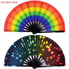 34 cm Large Folding Hand Fan Fold 1 pcs Dot Rainbow Print Bl