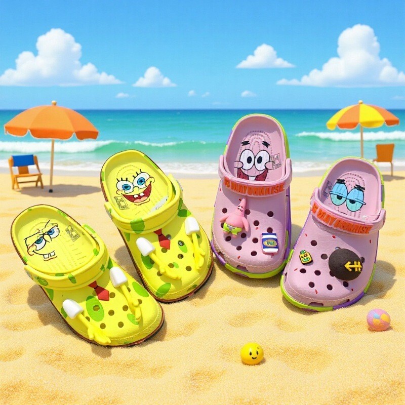 Cross Spongebob Squarepants Parent-Child Croc Shoes Non-Slip Breathable Sandals Beach Shoes Lazy Sandals Printed