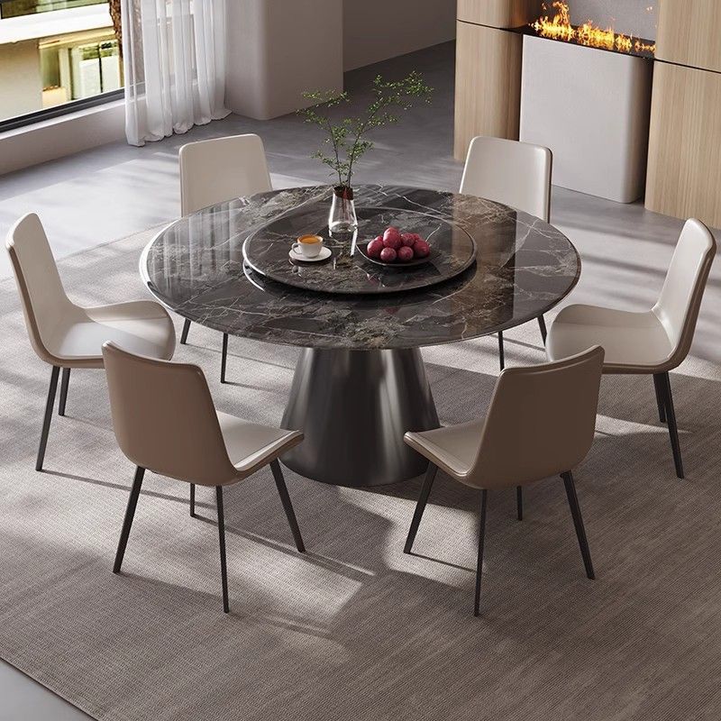 Light Luxury Super Crystal Stone Dining Table Italian Style Natural Marble Dining Table Household Large and Small Apartment Microlite Round Dining Table and Chair