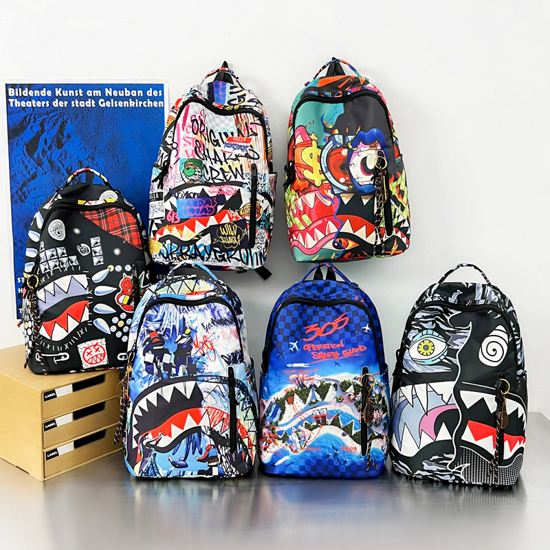 New Colorful Shark Student Backpack, Lightweight Waterproof School Bag, Printed Personalized Large Capacity Fashion Backpack, Cartoon