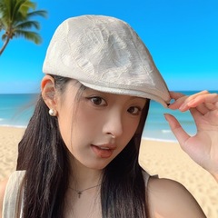 女性用ベージュフォワードハット、韓国風、頭囲が大きい、小顔フラワーベレー帽、2025年新スタイルペインターハット