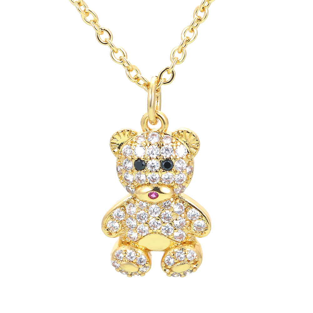 12g Weight Fashion Bear Copper Pendant Necklace Inlay Zircon Copper Necklaces