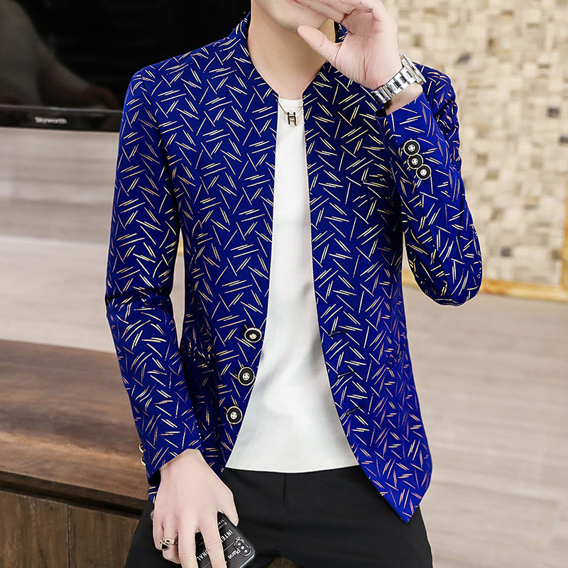 Trendy Men's Stand-up Collar Ruffian Handsome Small Suit Casual Fashion Personality Spirit Guy Slim Thin Coat Spring And Autumn Models